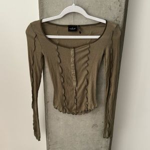 Sheer olive green long sleeve top